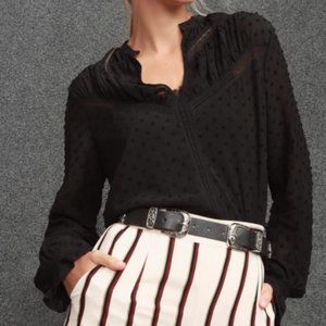 Black Swiss Dot Lace Long Sleeve Top